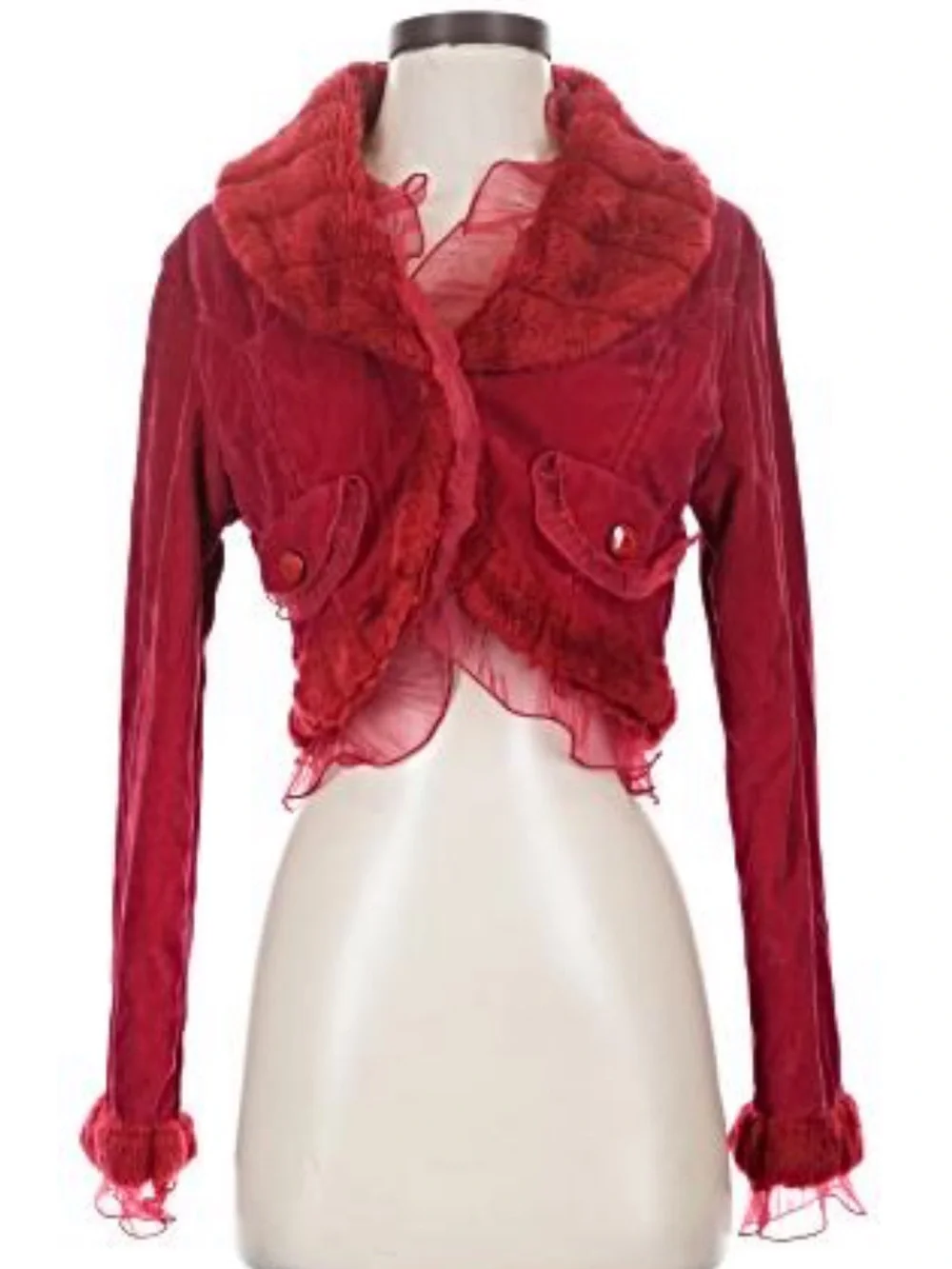 Silver Jeans Red Ruffle Crop Jacket